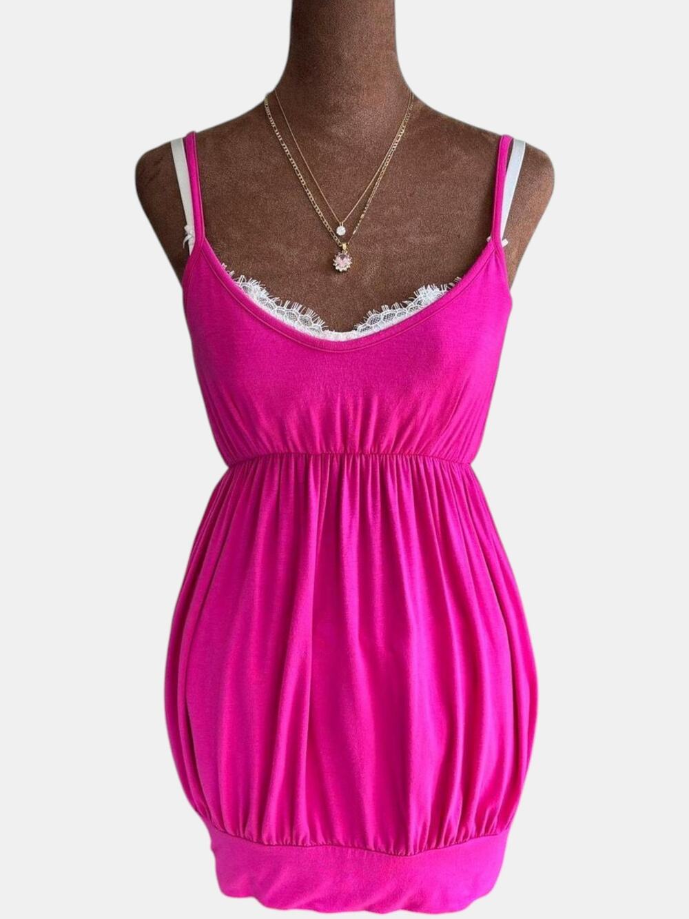 NWT‎ Y2K Vintage Frenzii Pink 00s Babydoll Top Bubble Hem Tank Summer Boho Large
